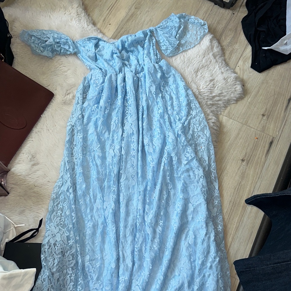 BDG Light Blue Lace Off-Shoulder Maxi Dress